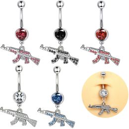 Ombligo Anillos para el ombligo Colgantes Rojo Azul Pistola de cristal Mujeres Verano Acero inoxidable Piercing Body Jewlery 2023 Nuevo