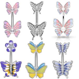 Navel Belly Button Rings Dangling Women Summer Butterfly Crystal Stainless Steel Piercing Body Jewlery 2023 New
