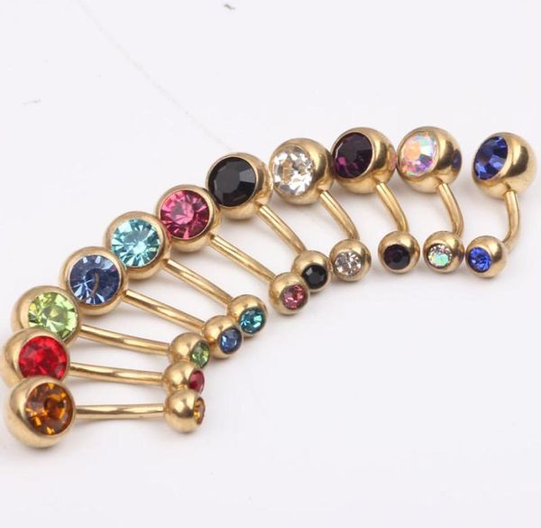 Nombril anneau de ventre B12 50pcslot mixte 10 couleurs 14g en acier inoxydable or ventre banane RingNavel bouton anneau corps Piercing bijoux9850130