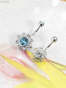 Anneaux de nombril 1 pc Blue cristal fleur anneau de nombril nombril en acier inoxydable creux de nombril