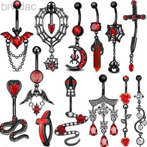 Nombres Anneaux 1pc Boullon de chauve-souris noir rouge Rague en acier chirurgical Cross Navel Piercing Snake Snake Boully Bouton Femme Femme Piercing Ombligo D240509