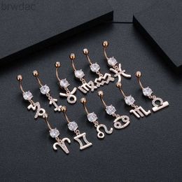 Anneaux de nombril 1PC Sexy Belly Button Rings 12 Signe de naissance Constellation CZ Zircon Drop Navel Harbell Piercing Body Bielry For Women Girls D240509