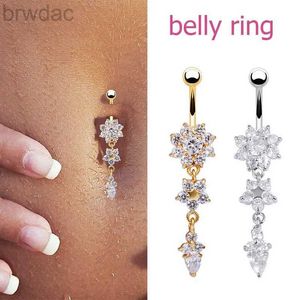 Navel ringen 2023 Nieuwe mode sexy piercing navel body sieraden bloem hanger kristal navel ringen voor vrouwen meisjes accessoires d240509