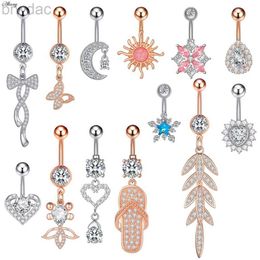 Navel Rings Alisouy 1pc Zircon Sexy Long Belly Ring Star Sun Moon Heart Navel Piercing Surgical Steel Women Belly Button Ring Navel Jewelry d240509