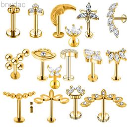 Anillos de ombligo Flower Moon Butterfly Labret Cross Claw Leaf Daith Conch Earring Crown Cz Lip Porting Interno Percing Acero quirúrgico D240509