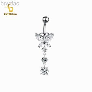 Nombril Anneaux G23 Titanium Barbell Nombel Piercing Anneau argent couleur cristal Butly Bouton Piercing 14g Body Bijoux Femmes ACCESSOIRES D240509