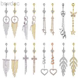 Anneaux de nombril longs Bouton à painlet Boully bouton d'anneaux étoiles Butterfly croix Navel Piercing Ombligo Oreja 1.6 * 10 mm pour femme bijoux D240509