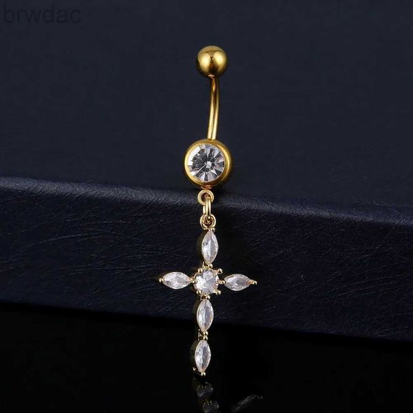 Anneaux de nombril Lucky Cross Pendants Anneaux de nombril pour les femmes Gold Couleur Summer Summer Bikini Blanc Zircon Boully Bouton Nail Piercings Bijoux D240509