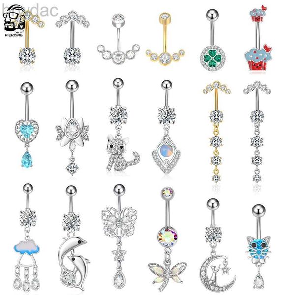 Anneaux de nombril à style mixte Sexy Boully Butly Piercing Surgical Steel 14g Dolphin Love Cat Flower Sangled Belly Navel Rings for Women Jewelry D240509