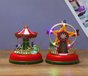 Navidad Decor Kerstdorp Gloeiend Muziekhuis Carrousel Reuzenrad Boom Decoratie Ornamenten Cadeaus voor Kinderen 2110218686438