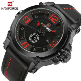 NAVIFORCE 9099 Montres Hommes Top Marque De Luxe Sport Quartz-Montre Bracelet En Cuir Horloge Hommes Montre-Bracelet Étanche Relogio Masculino T200113