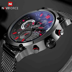 Naviforce Merk Mode Mesh Steel Mens Quartz Horloge Heren 24-uurs Datum Klok Mannelijke Sport Militaire Horloges Relogio Masculino 210517