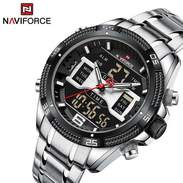 NAVIFORCE marque hommes montres en acier inoxydable Sport décontracté LCD affichage analogique numérique Quartz montres Reloj Hombre 2023