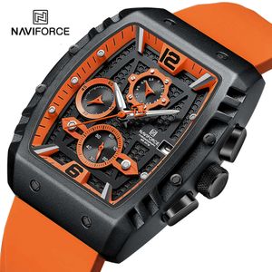 NAVIFORCE Creatieve Tonvormige Wijzerplaat Mannen Horloges Fumed Silica Band Waterdicht Quartz Chronograaf Datumweergave Mannelijke Polshorloge