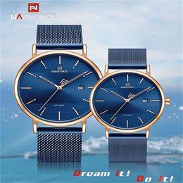 NAVIFORCE Mode Couple Montre Mesh Acier Ceinture Femmes Montres Top Marque De Luxe Étanche Reloj Mujer 210616