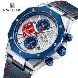 NAVIFORCE Mode Quartz Horloges voor Mannen Lederen Sport Chronograaf Horloge Datum Waterdicht Lichtgevende Mannelijke 240227