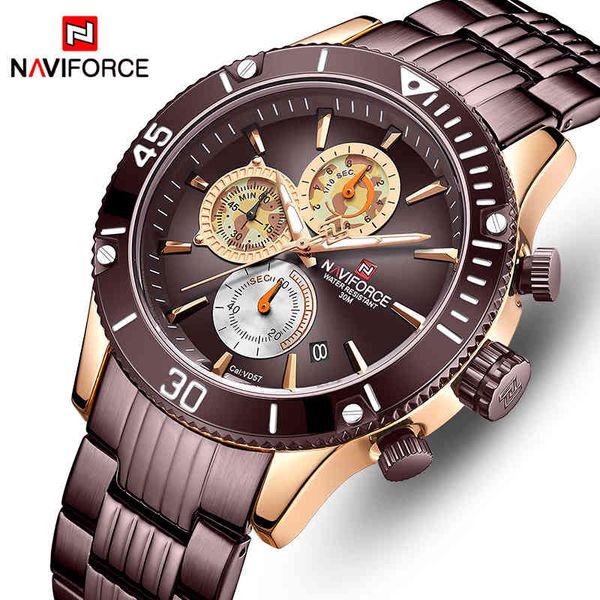 Relojes deportivos de moda NAVIFORCE para hombre, reloj de pulsera de acero militar de lujo de marca superior, reloj de pulsera con cronógrafo y fecha para hombre, 210517