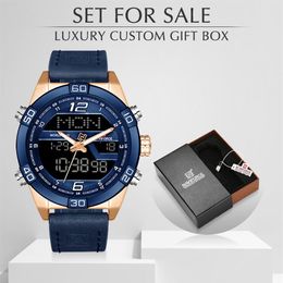 NAVIFORCE marque de luxe hommes mode montres à Quartz avec coffret pour étanche hommes montres en cuir militaire montre-bracelet 212N