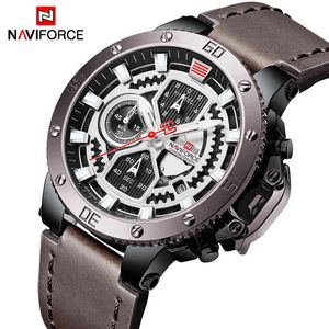 Navorce luxe merk heren mode sport horloge mannen lederen chronograaf quartz polshorloge automatische datum mannelijke relogio masculino 210517