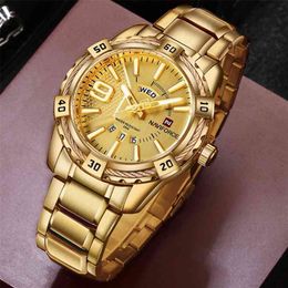 Reloj deportivo NAVIFORCE de marca de lujo para hombre, relojes de cuarzo de acero completo dorado, reloj militar resistente al agua con fecha para hombre, reloj masculino 210804