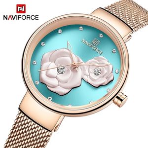 Naviforce luxe dames kijken mode creatief 3D rosé goud pols horloges stalen band waterdichte klokrelogio feminino 201124
