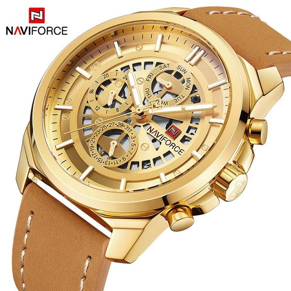 NAVIFORCE hommes mode Sport Quartz 24 heures horloge hommes montres haut de gamme de luxe étanche or montre-bracelet Relogio Masculino173K