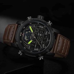 Navorce herenhorloges luxe merk militaire sport horloge mannen led quartz digitale klok lederen leger waterdichte horloge mannelijke 210517