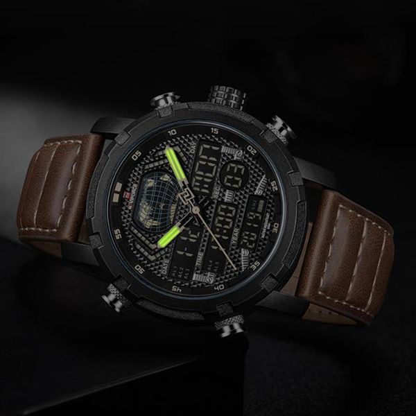 Relojes NAVIFORCE para hombre, reloj deportivo para hombre, reloj Digital LED de cuarzo, reloj resistente al agua del ejército de cuero Male234T