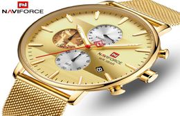 NAVIFORCE Men Watch Watch Quartz Watches Luxury Brand Chronographe en acier inoxydable Chronographe Men de bracele