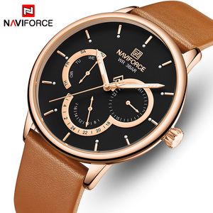 NAVIFORCE MANNEN KIJKT FASHIER BEDRIJFSCHACHTEN HUNDER VAN HENS LEDERDE WATPROEPTE QUARTZ Polshorloge 24 -uur mannelijke klokrelogio masculino