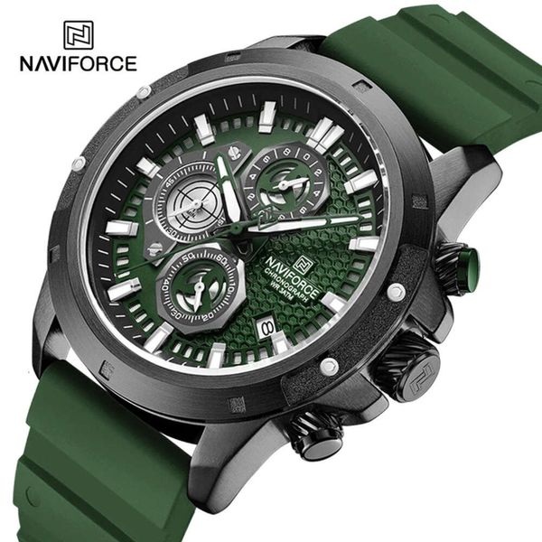 NAVIFORCE, relojes para hombre, reloj cronógrafo de cuarzo resistente al agua, estilo informal, correa de silicona, reloj de pulsera masculino con manecillas luminosas