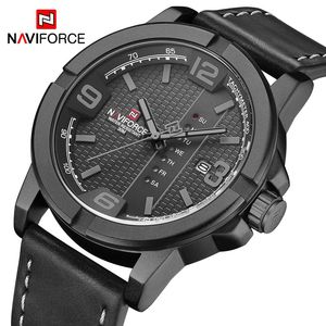 NAVIFORCE Mens Casual Leather 30m Waterproof Watches Military Sports Male Wristwatch Quartz Calendar Man Clock Relogio Masculino