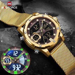 Naviforce para hombre relojes deportivos lujo oro cuarzo correa de acero impermeable militar digital reloj de pulsera reloj relogio masculino 210804