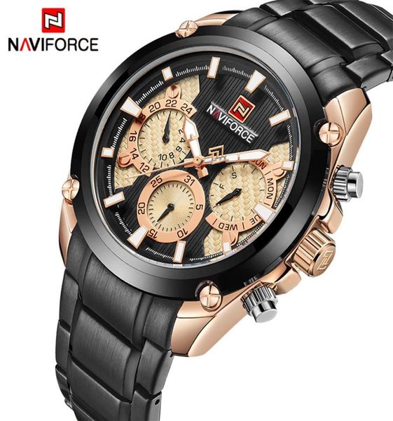 NAVIFORCE MENSES MONTRES TOP Brand Luxury Men039s Casual Sport Quartz 24 heures Date de montre en acier complet Full Militar