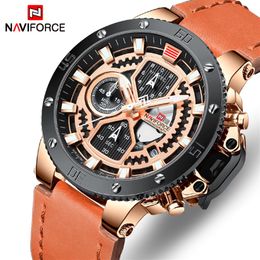 Naviforce Mens Watches Top Brand Luxury Quartz Gold Watch Men Leather Militaire waterdichte Sport PolsWatch Relogio Masculino203U