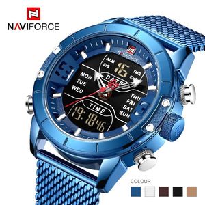 Naviforce nouveau 9153 sport numérique militaire hommes montre top marque de luxe bracelet en acier montre-bracelet Relogio Masculino montre homme238e