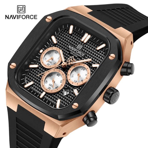 NAVIFORCE nouveau chronographe montres pour hommes cadran carré bracelet en Silicone étanche homme horloge Quartz calendrier mâle montre-bracelet
