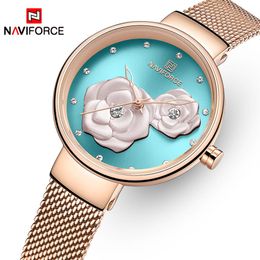 Naviforce Nieuwe horloges voor vrouwen Topmerk Beautiful Flower Quartz vrouwelijk polshorloge roestvrijstalen mesh waterdichte meid klok183m