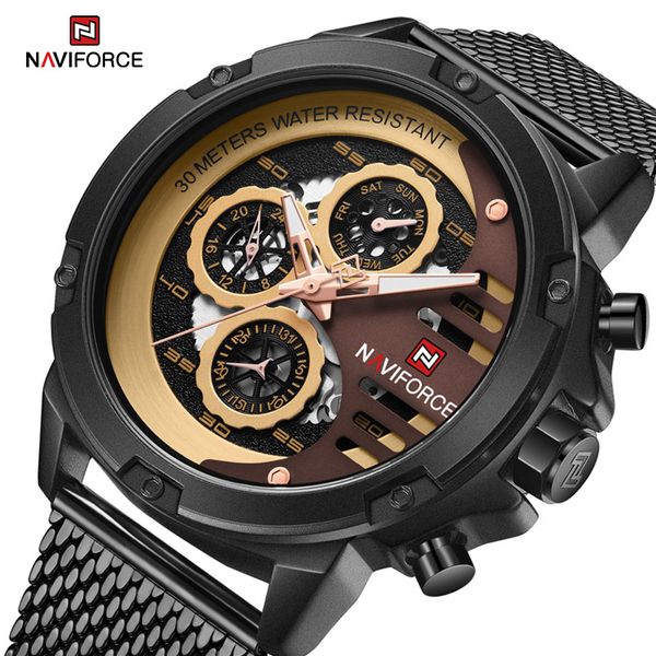 NAVIFORCE Original marque calendrier affaires montres de luxe hommes étanche bracelet en acier horloge mâle décontracté montre-bracelet à Quartz