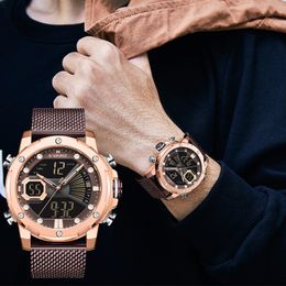 NAVIFORCE originele horloges voor mannen luxe merk quartz dual display militaire sport polshorloge mesh stalen band waterdichte klok