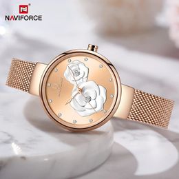 NAVIFORCE Reloj de pulsera de lujo para mujer de oro rosa, banda de acero de cuarzo, reloj Original resistente al agua, reloj elegante para mujer, reloj femenino 240131