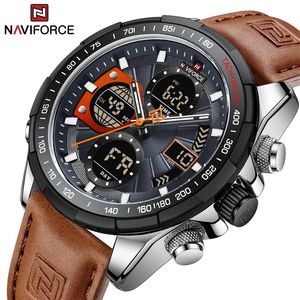 NAVIFORCE Sport montres pour hommes forte lumineuse double affichage étanche Quartz en cuir véritable montre-bracelet Relogio Masculino 240227