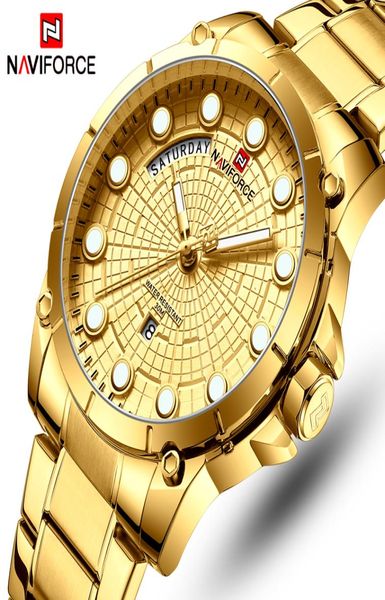 NAVIFORCE TOP Brand Luxury Montres Men Mens en acier inoxydable Watches Mens Men Gold Quartz Men039 Wrist Watch Relogie Masculino1517189