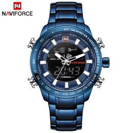 NAVIFORCE, relojes deportivos de marca de lujo para hombre, reloj Digital de cuarzo de acero completo para hombre, reloj de pulsera resistente al agua para hombre, reloj Masculino