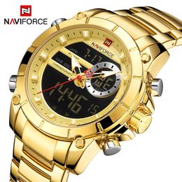 Naviforce top luxe originele sport pols horloge voor mannen kwarts stalen waterdichte dubbele display militaire horloges relogio masculino 240322