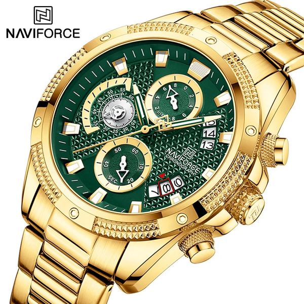 NAVIFORCE montre pour hommes de luxe or mode Quartz horloge analogique chronographe Sport étanche en acier inoxydable montre-bracelet 240227