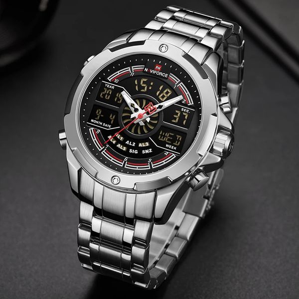 NAVIFORCE montre hommes Top marque de luxe en acier inoxydable Quartz hommes montres bleu étanche sport grand poignet mâle horloge 240227
