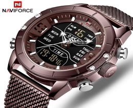 Naviforce Watch Top Luxurymerk Men Militair Quartz Polshipwatch Roestvrij staal Mesh Sports Watches Analog Digital Male Clock3028608