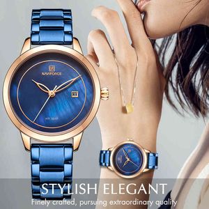 NAVIFORCE Montres pour Femmes Top Marque De Luxe Dames Montre En Acier Inoxydable Simple Fille Horloge Bleu Quartz Montre-Bracelet Reloj Mujer 210517