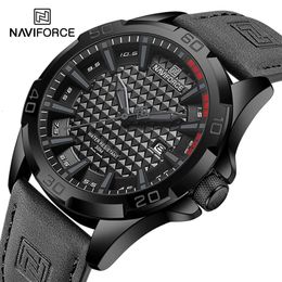 NAVIFORCE Wild Fashion Mens Sports Relojes de pulsera resistentes al agua Hombre Casual Cuero Cuarzo Calendario Reloj Relogio Masculino 240311